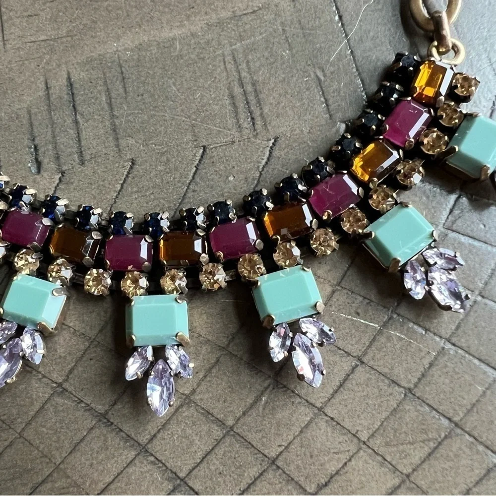 J.Crew Turquoise Gem Rhinestone Collar Statement Necklace